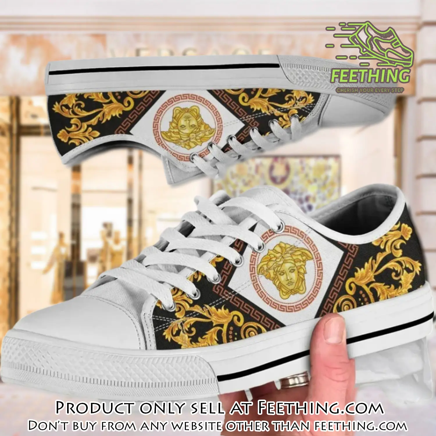 Versace medusa golden pattern white low top canvas shoes luxury brand gifts for men women ft4353772